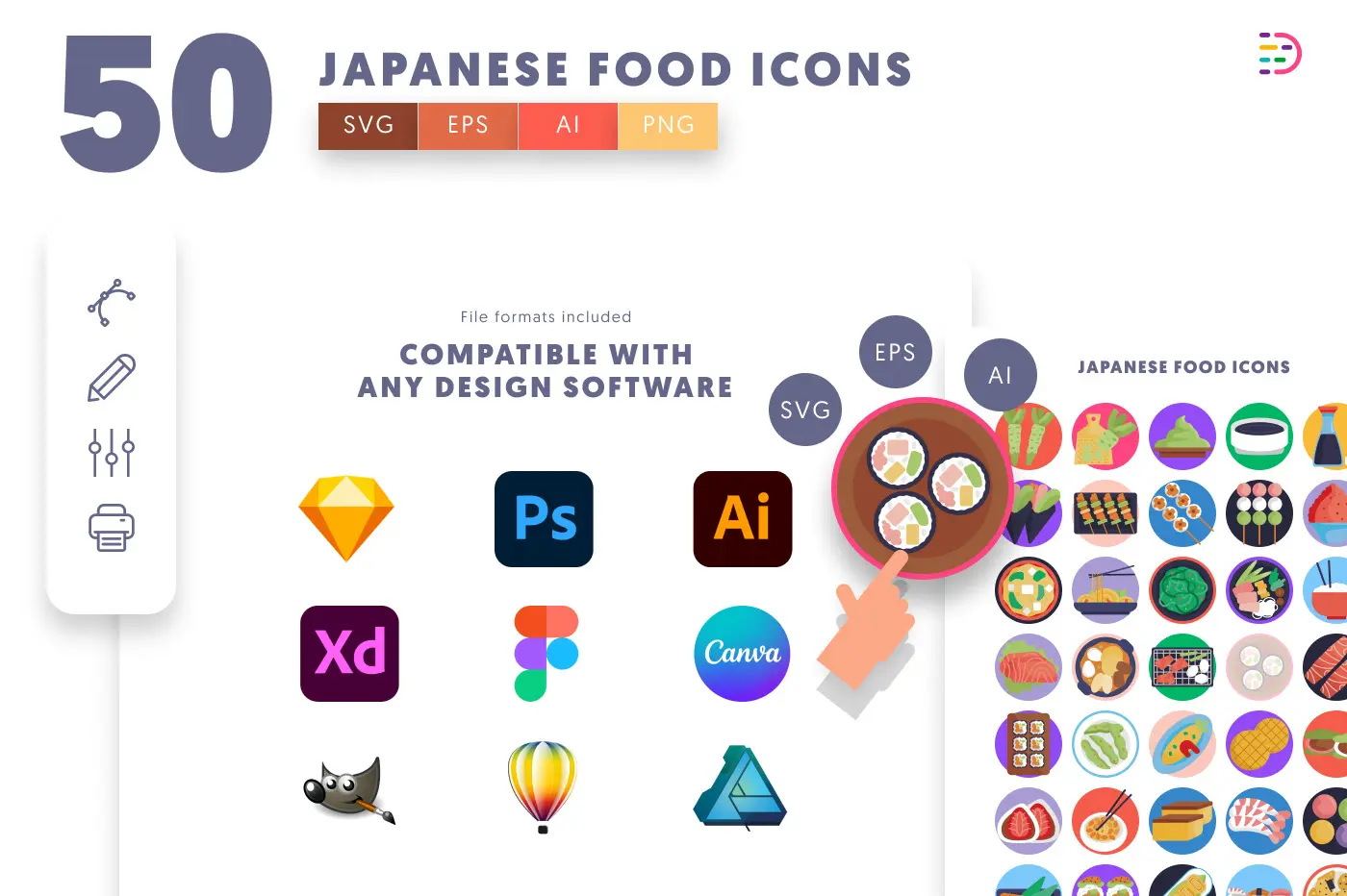 50 Japanese Food Icons preview 8 – flat circle icons in PNG, SVG and EPS