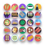 50 Japanese Food Icons – set of colorful flat circle icons