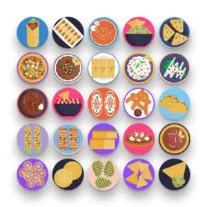 50 Mexican Food Icons – set of colorful flat circle icons