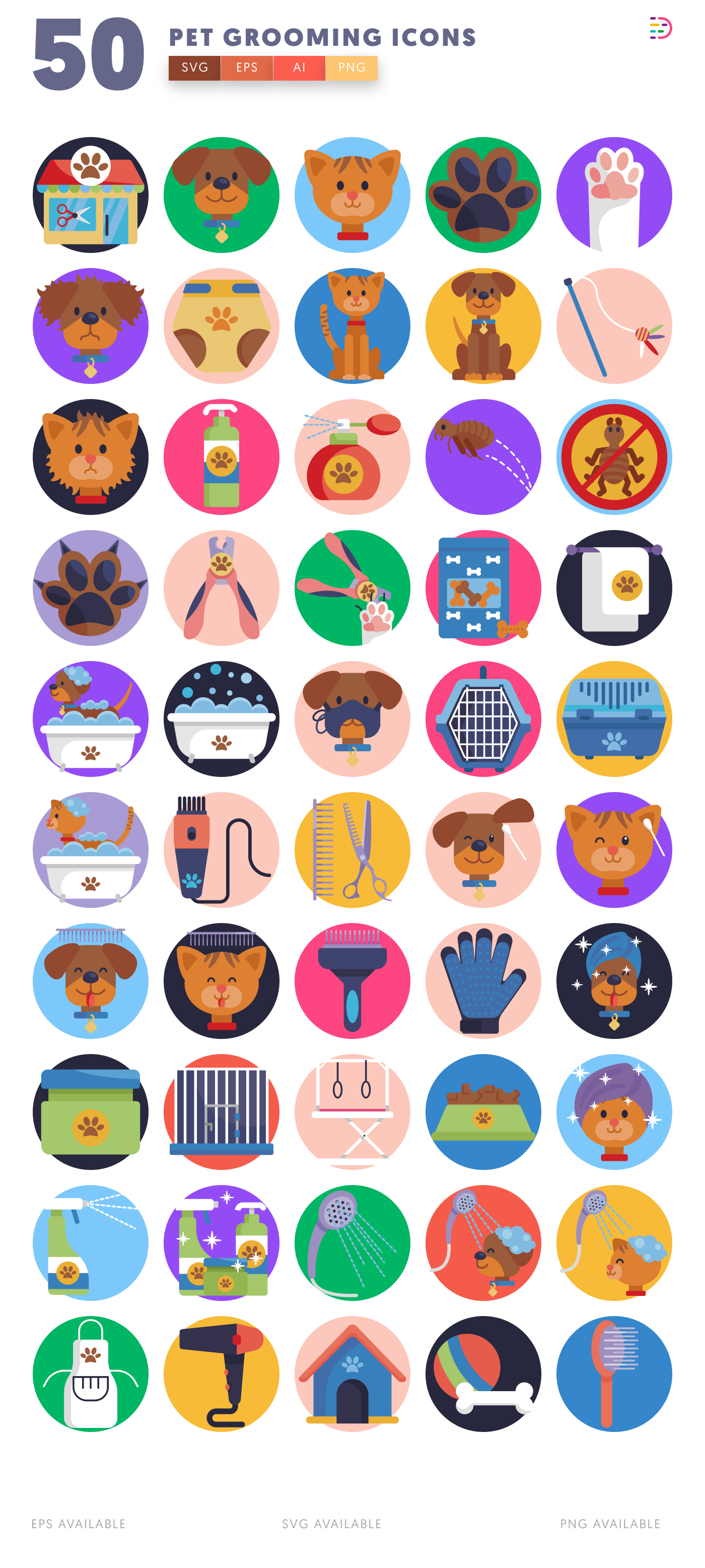 50 Pet Grooming Icons – all icons in the set