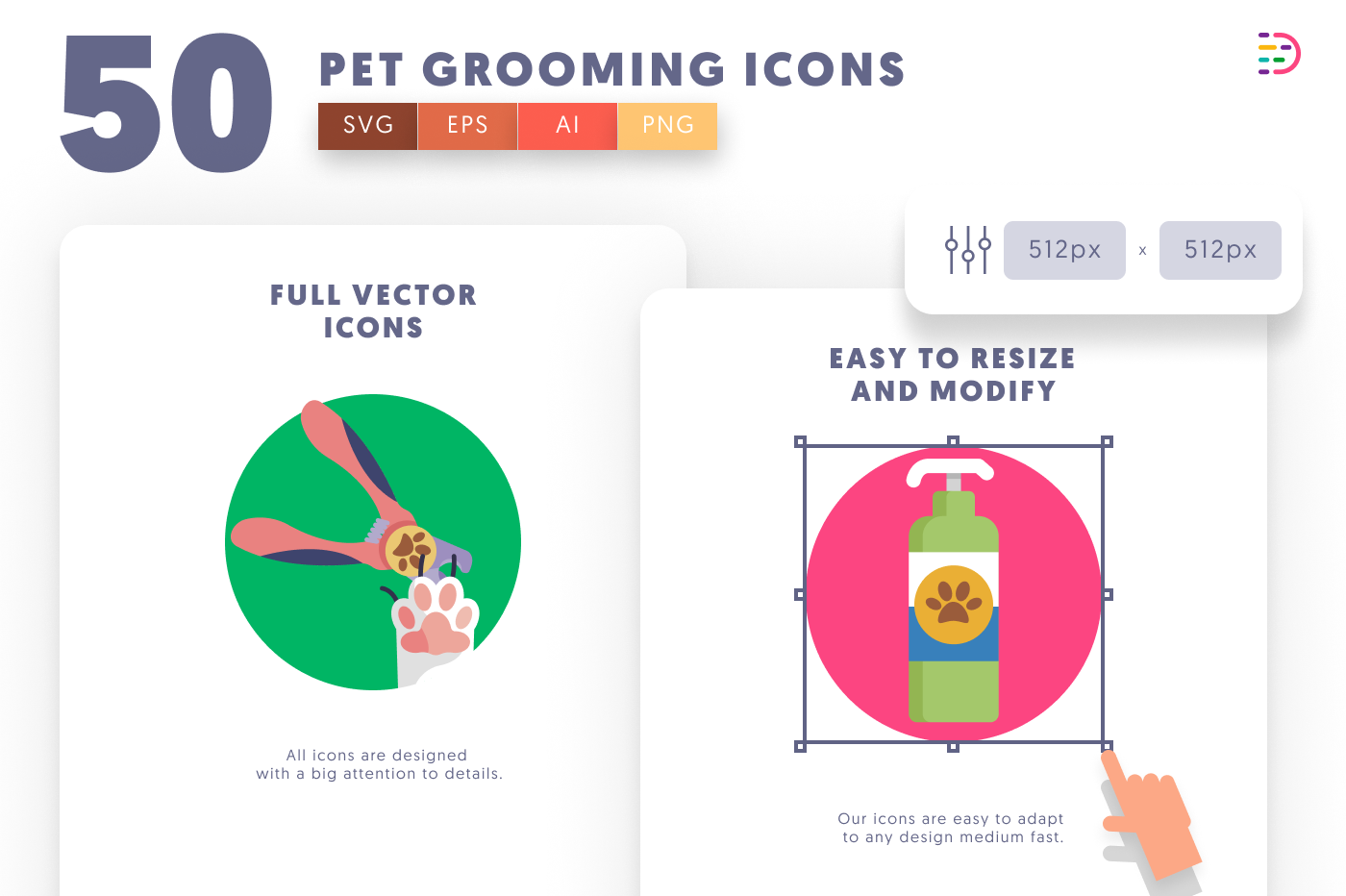 50 Pet Grooming Icons preview 6 – flat circle icons in PNG, SVG and EPS