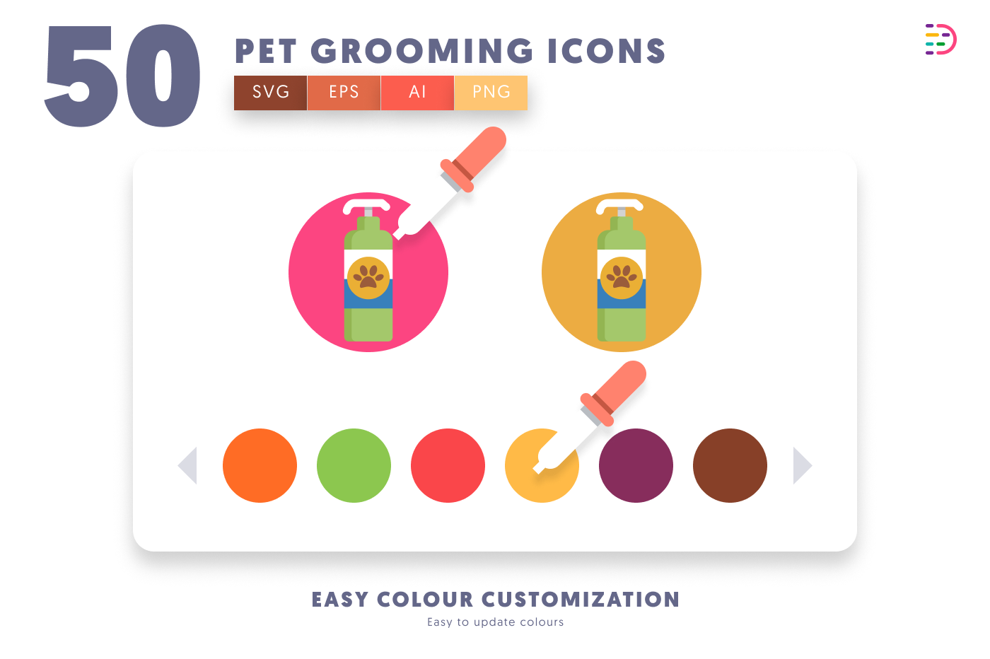 50 Pet Grooming Icons preview 7 – flat circle icons in PNG, SVG and EPS