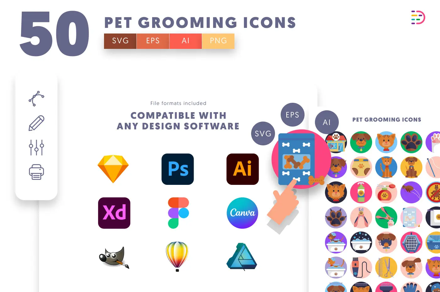 50 Pet Grooming Icons preview 8 – flat circle icons in PNG, SVG and EPS
