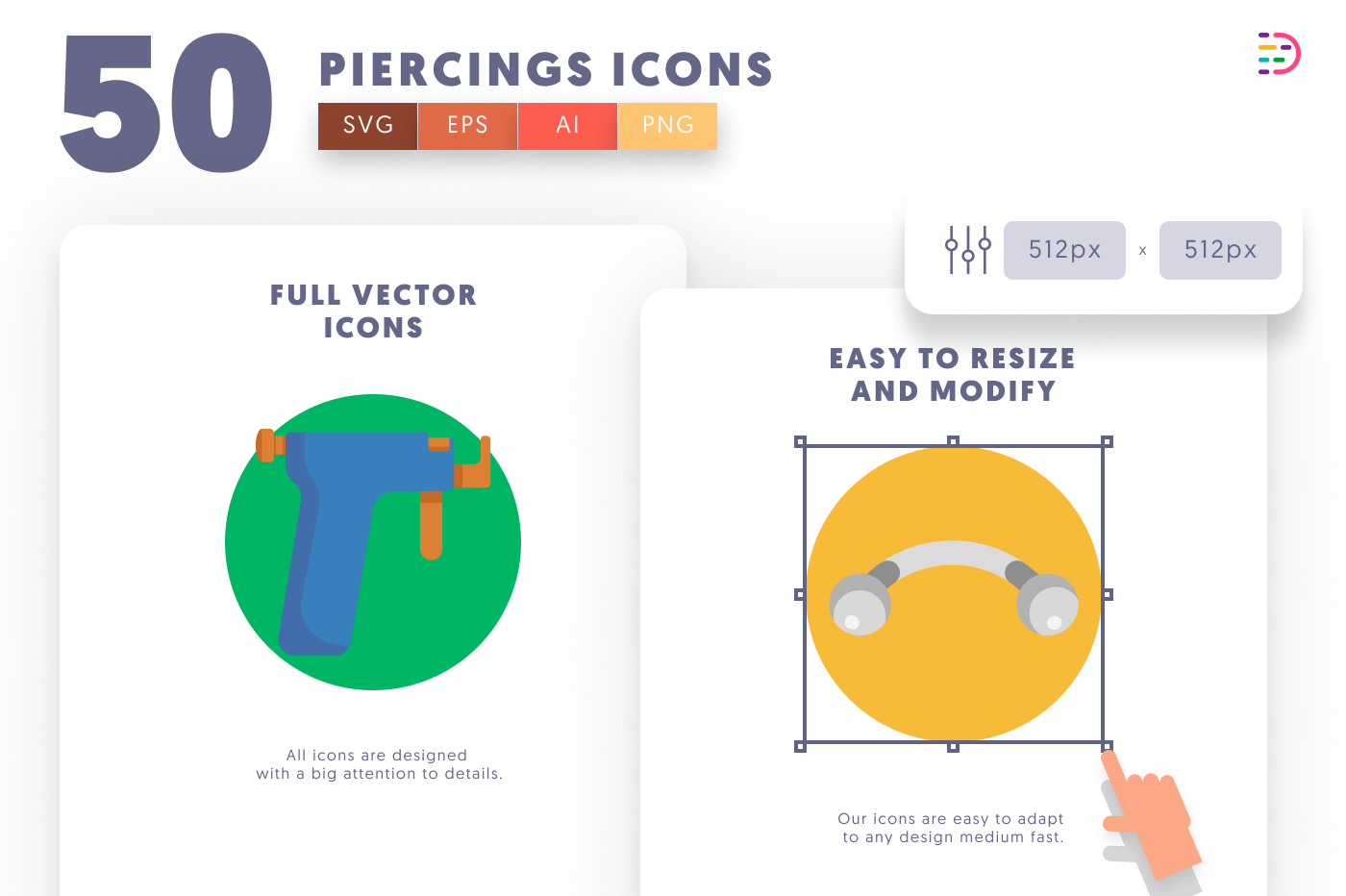 50 Piercings Icons preview 6 – flat circle icons in PNG, SVG and EPS