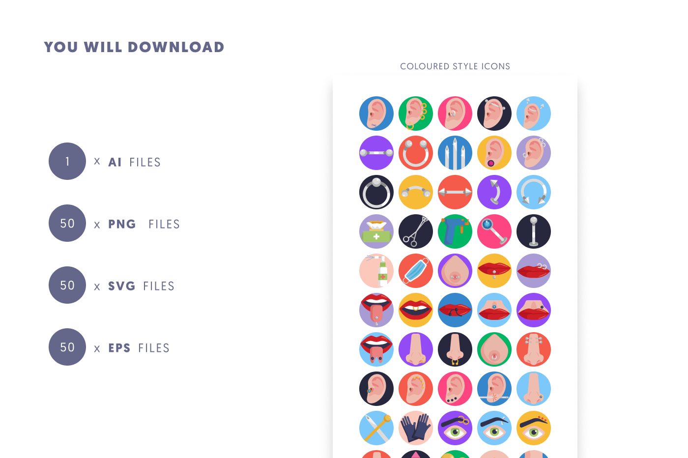 50 Piercings Icons preview 9 – flat circle icons in PNG, SVG and EPS