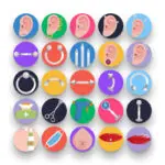 50 Piercings Icons – set of colorful flat circle icons