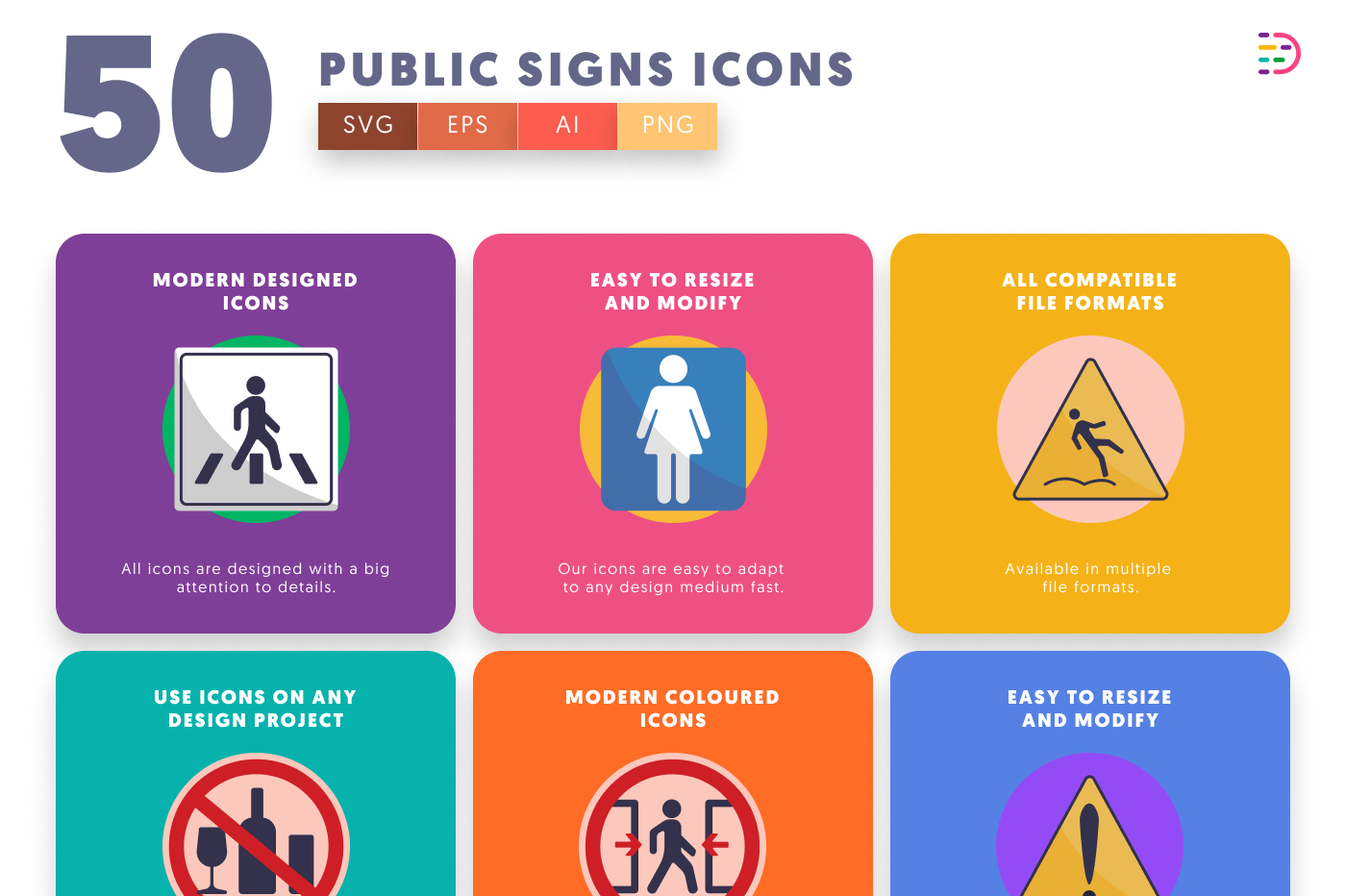 50 Public Signs Icons preview 5 – flat circle icons in PNG, SVG and EPS
