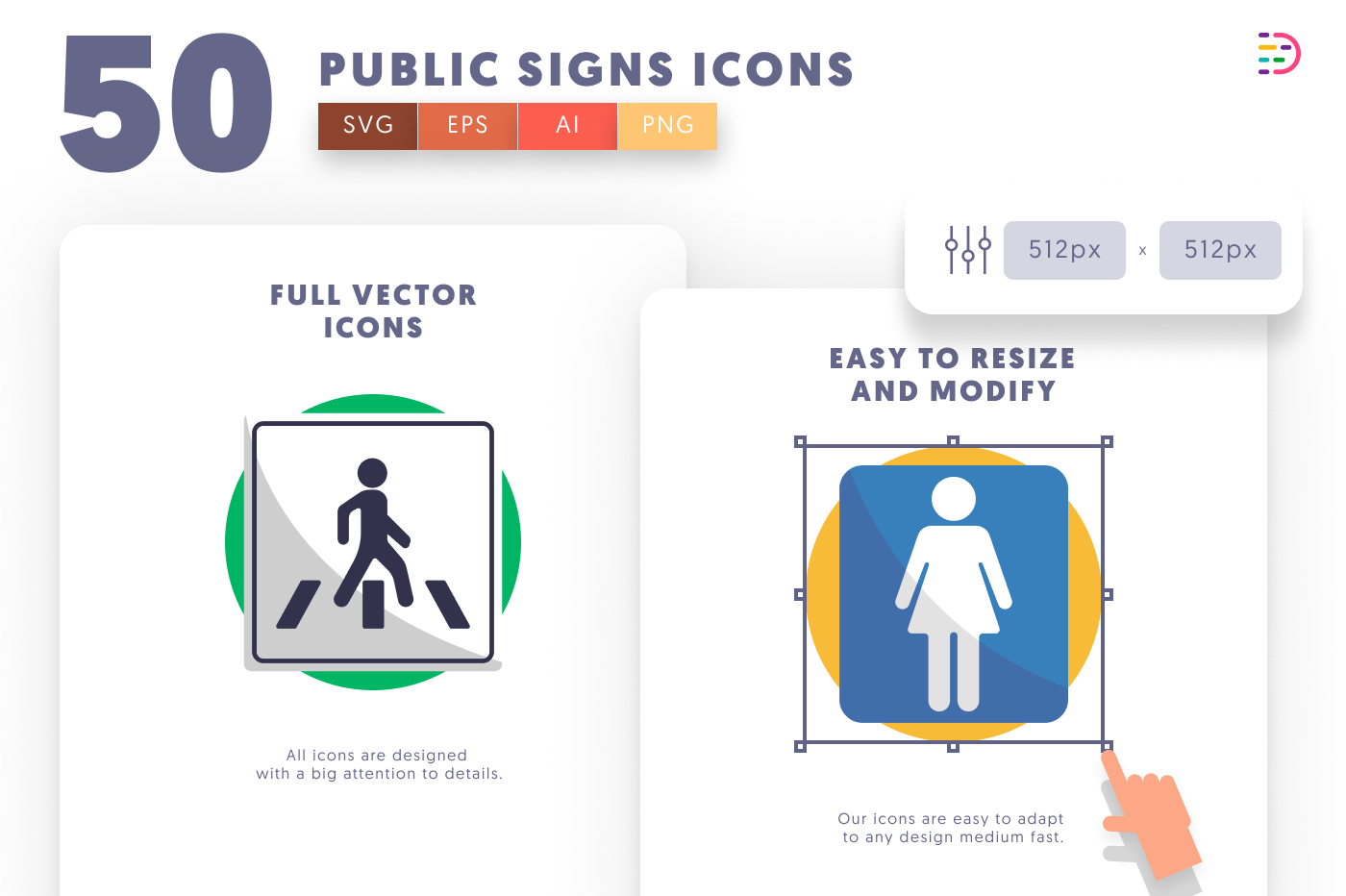 50 Public Signs Icons preview 6 – flat circle icons in PNG, SVG and EPS