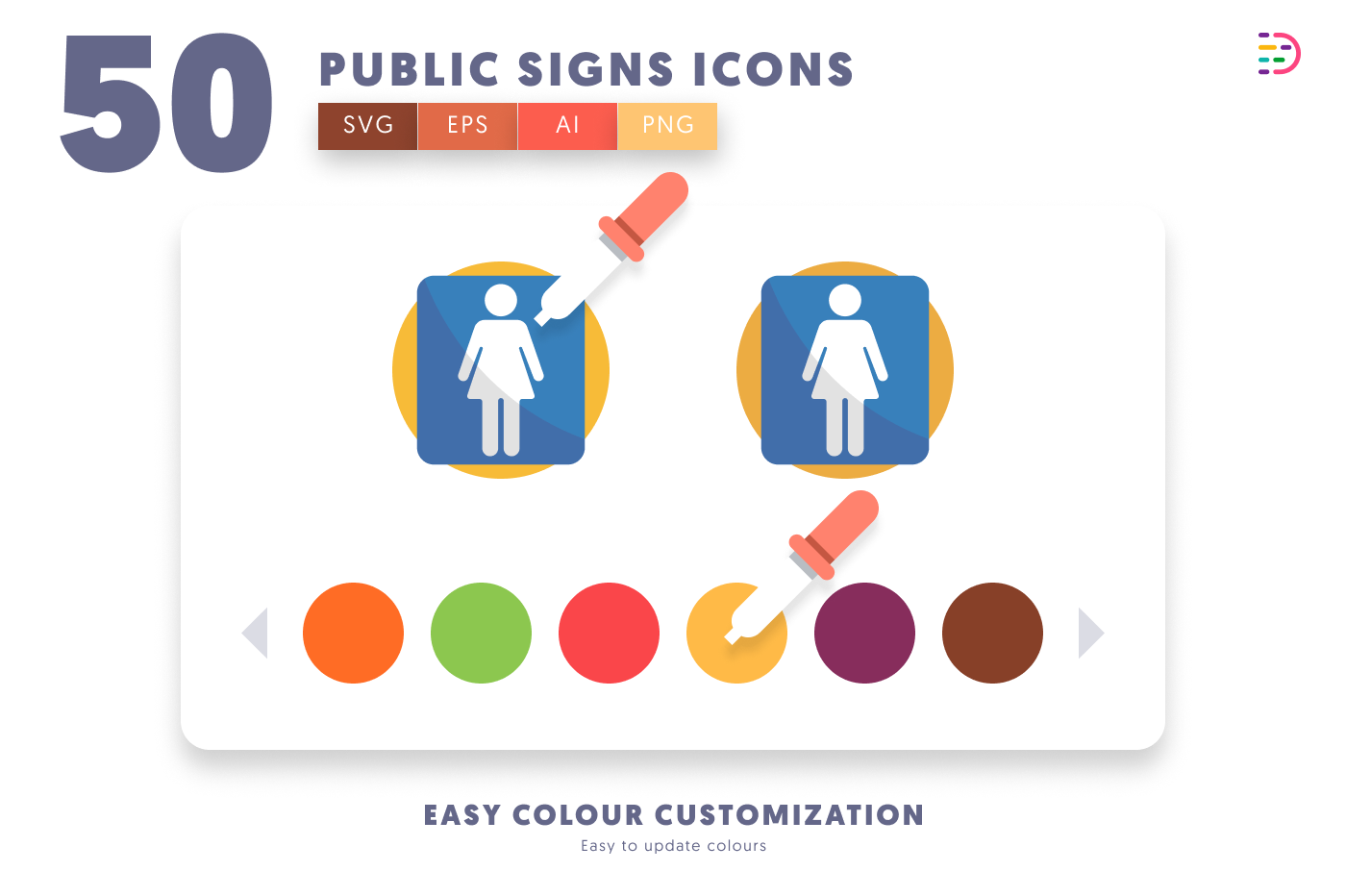 50 Public Signs Icons preview 7 – flat circle icons in PNG, SVG and EPS