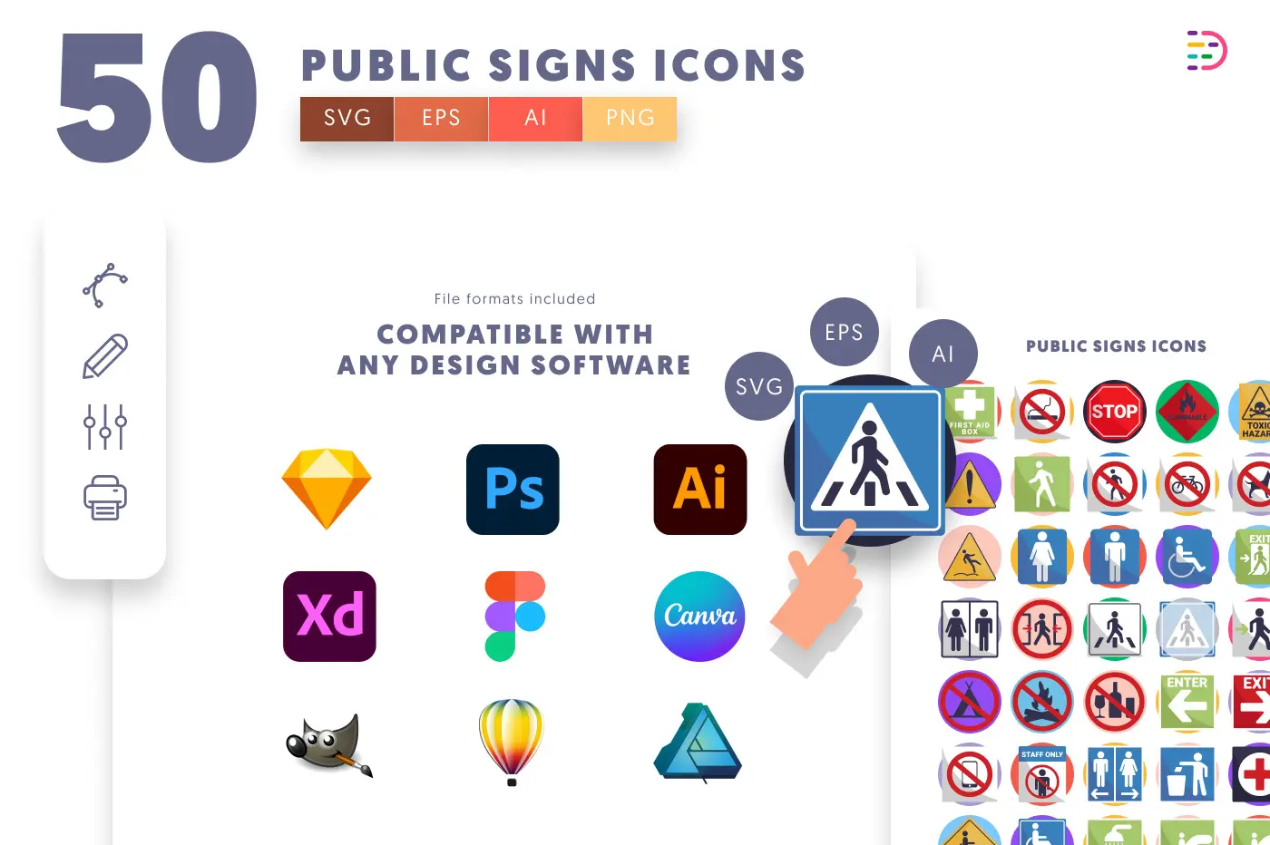50 Public Signs Icons preview 8 – flat circle icons in PNG, SVG and EPS