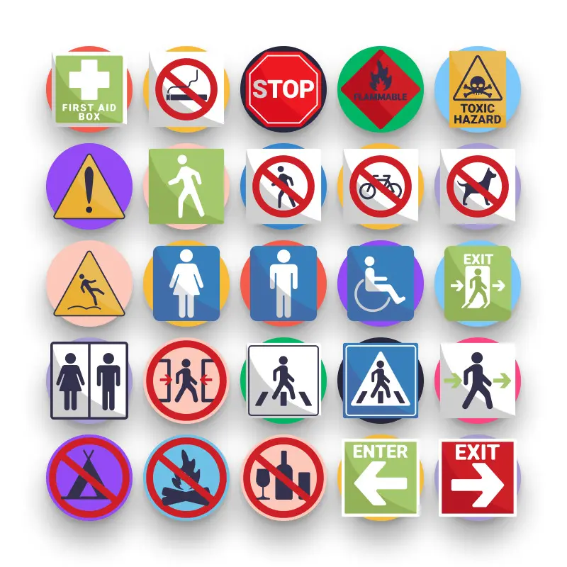 50 Public Signs Icons – set of colorful flat circle icons