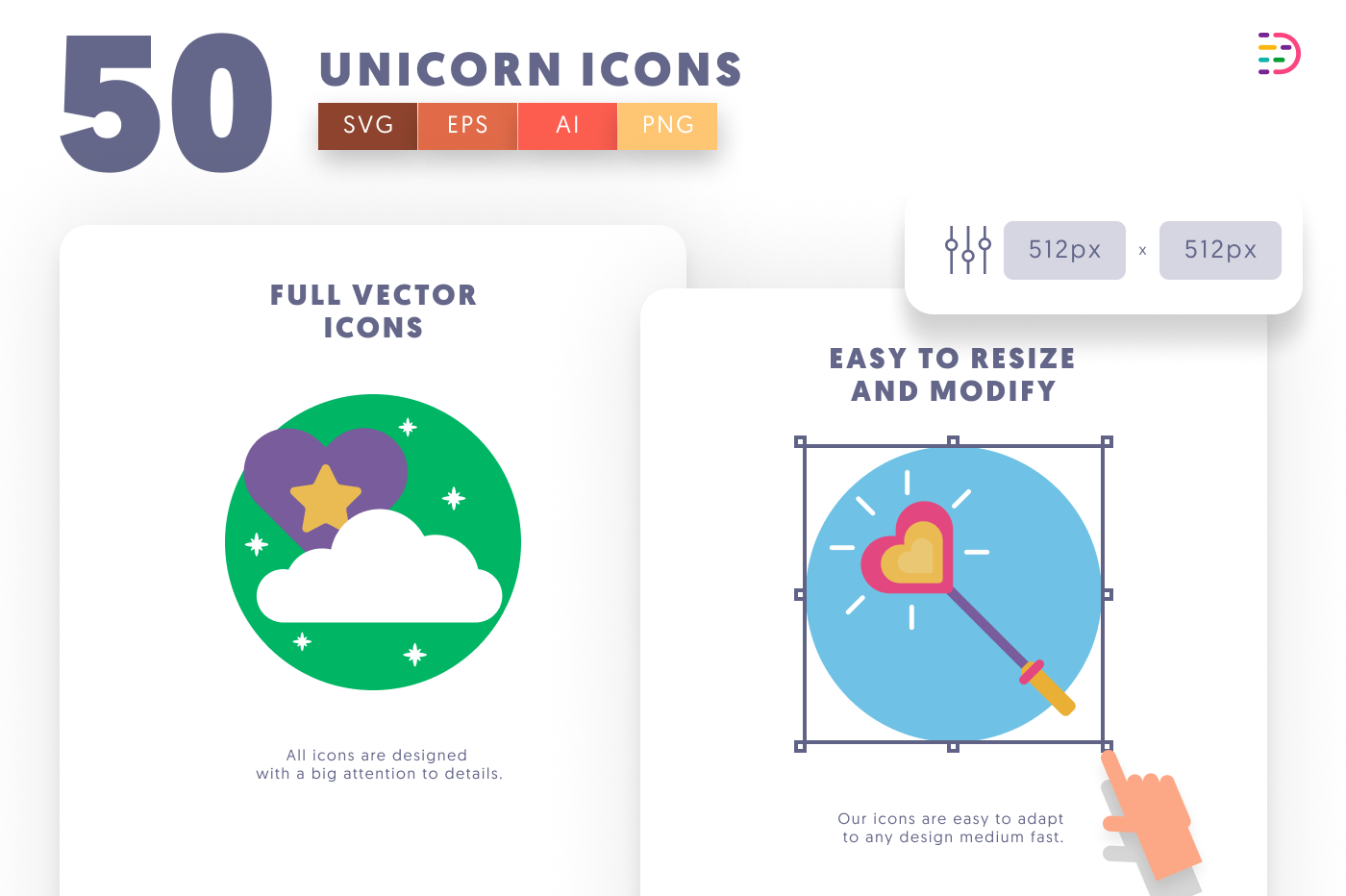 50 Unicorn Icons preview 6 – flat circle icons in PNG, SVG and EPS