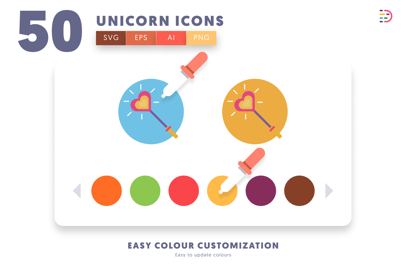 50 Unicorn Icons preview 7 – flat circle icons in PNG, SVG and EPS
