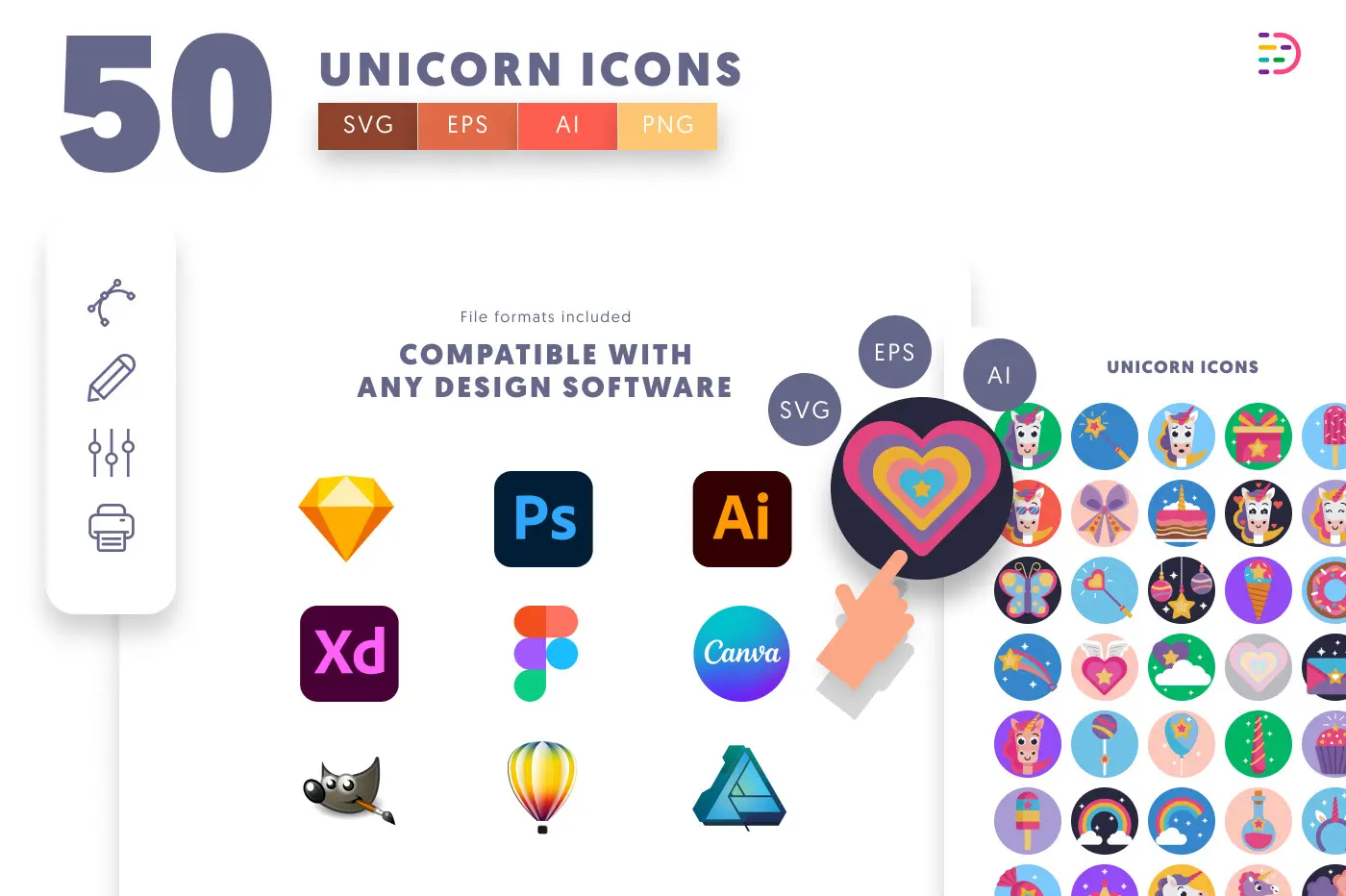 50 Unicorn Icons preview 8 – flat circle icons in PNG, SVG and EPS