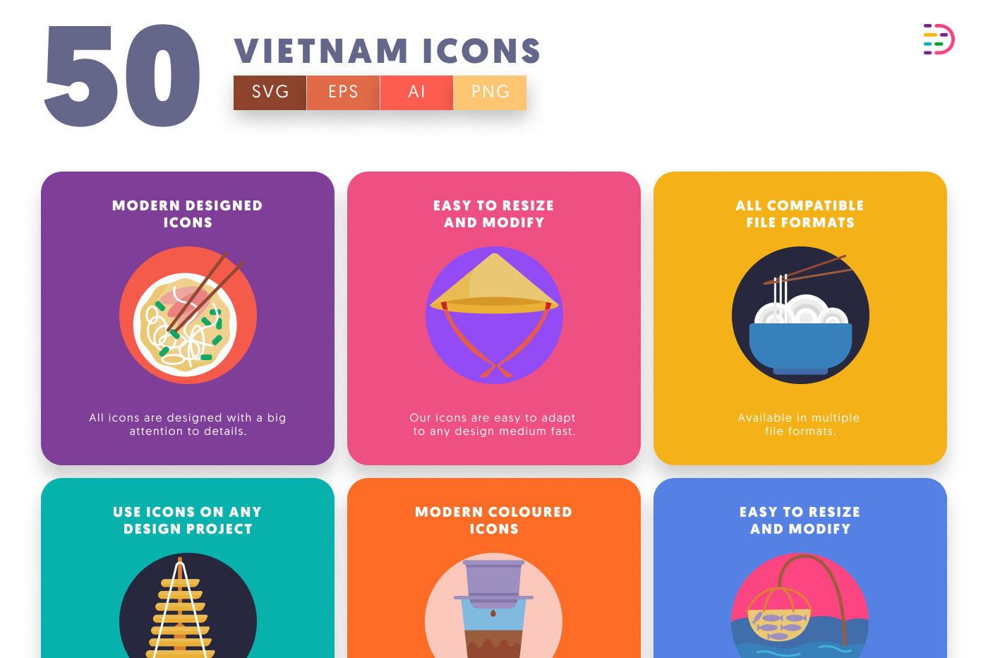 50 Vietnam Icons preview 5 – flat circle icons in PNG, SVG and EPS