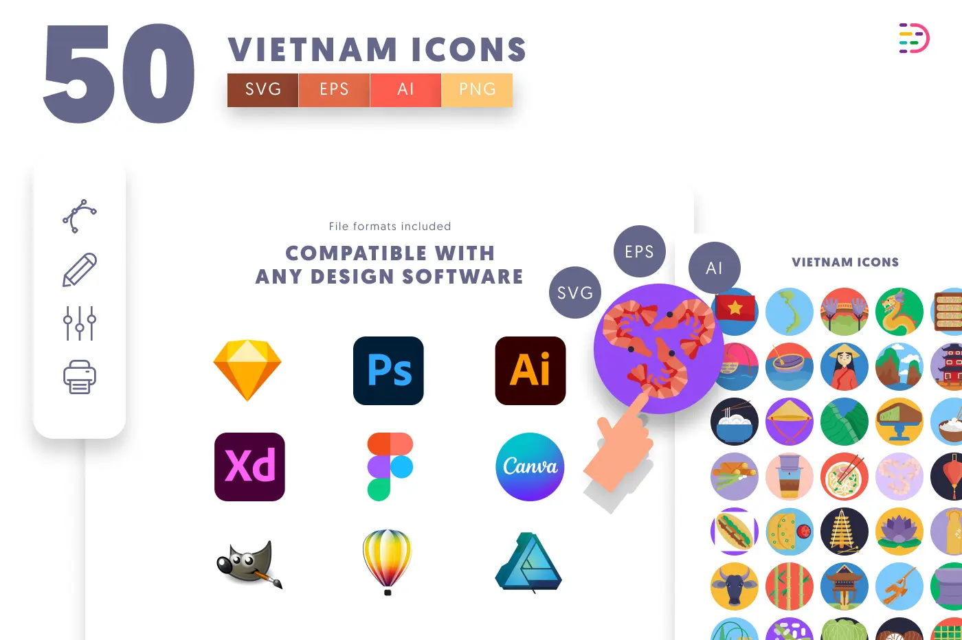 50 Vietnam Icons preview 8 – flat circle icons in PNG, SVG and EPS