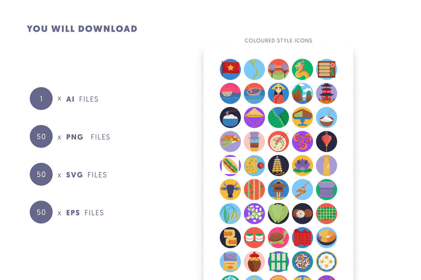 50 Vietnam Icons preview 9 – flat circle icons in PNG, SVG and EPS