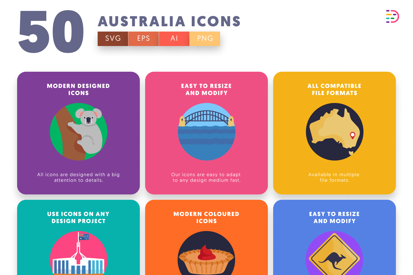50 Australia Icons preview 5 – flat circle icons in PNG, SVG and EPS