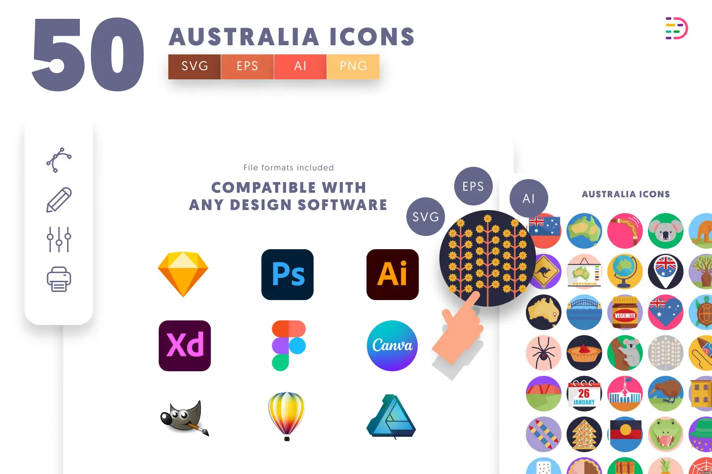 50 Australia Icons preview 8 – flat circle icons in PNG, SVG and EPS