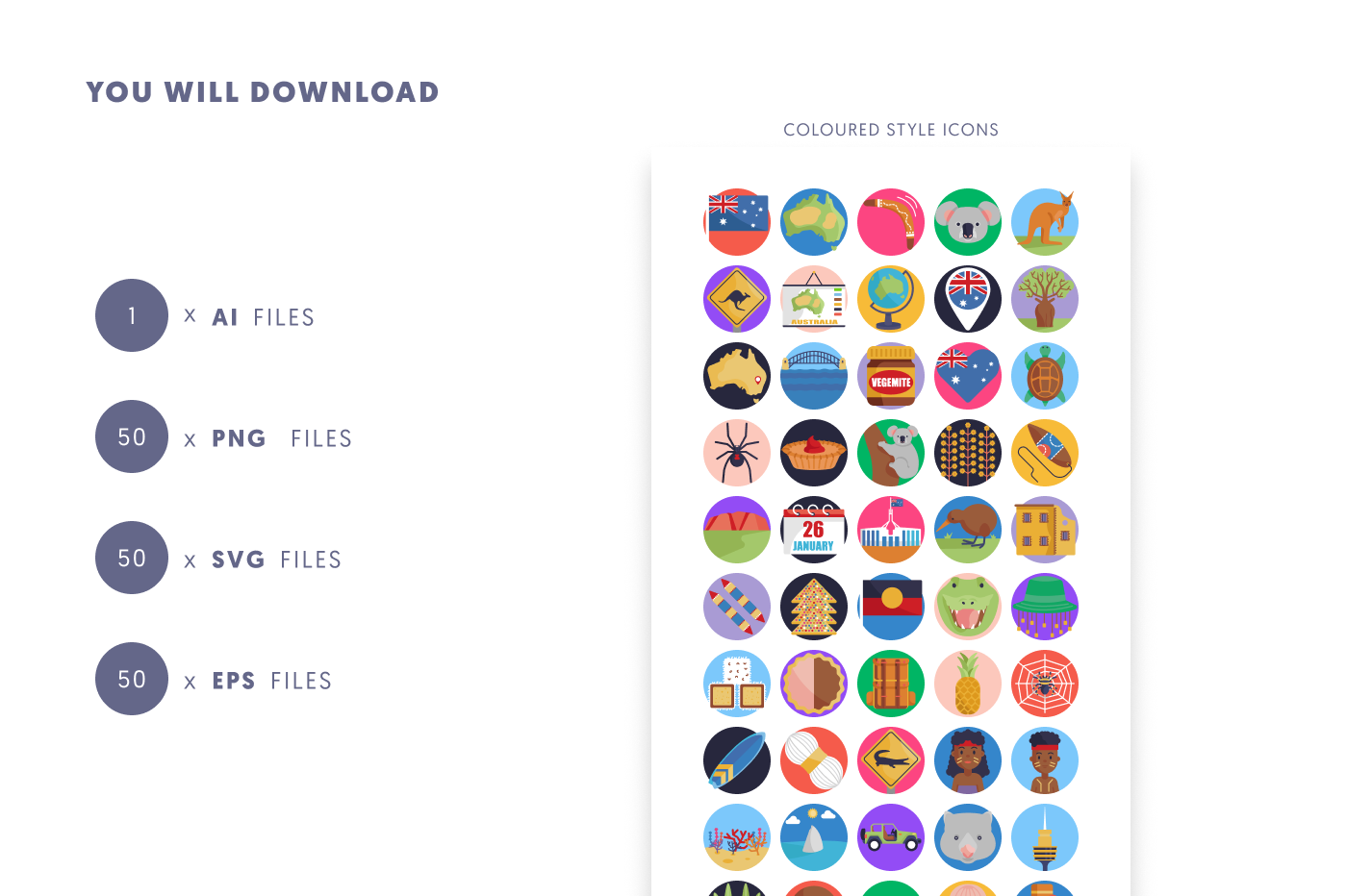 50 Australia Icons preview 9 – flat circle icons in PNG, SVG and EPS