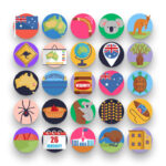 50 Australia Icons – set of colorful flat circle icons