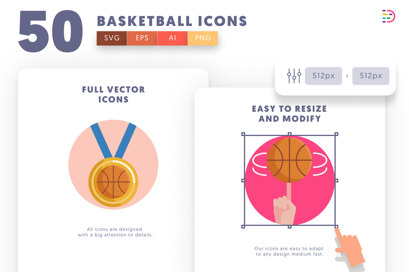 50 Basketball Icons preview 6 – flat circle icons in PNG, SVG and EPS