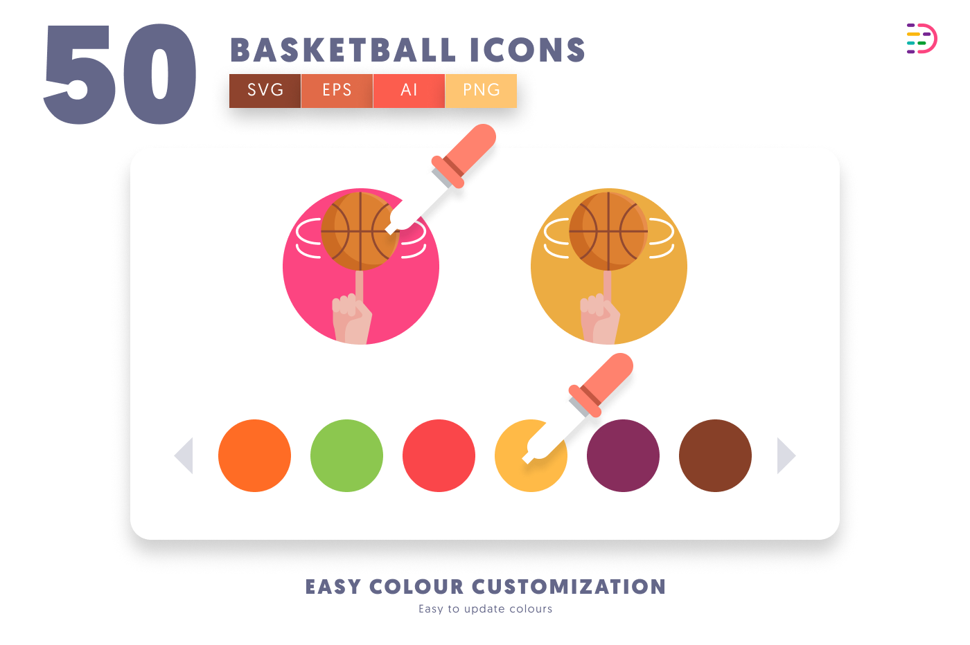 50 Basketball Icons preview 7 – flat circle icons in PNG, SVG and EPS