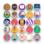 50 Basketball Icons – set of colorful flat circle icons