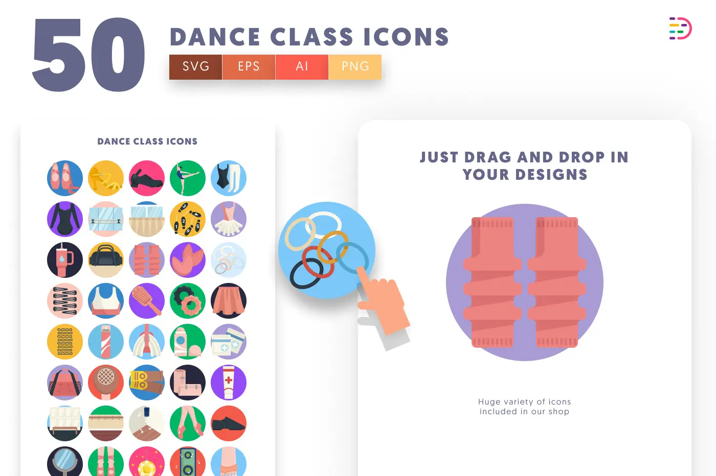 50 Dance Class Icons preview 1 – flat circle icons in PNG, SVG and EPS