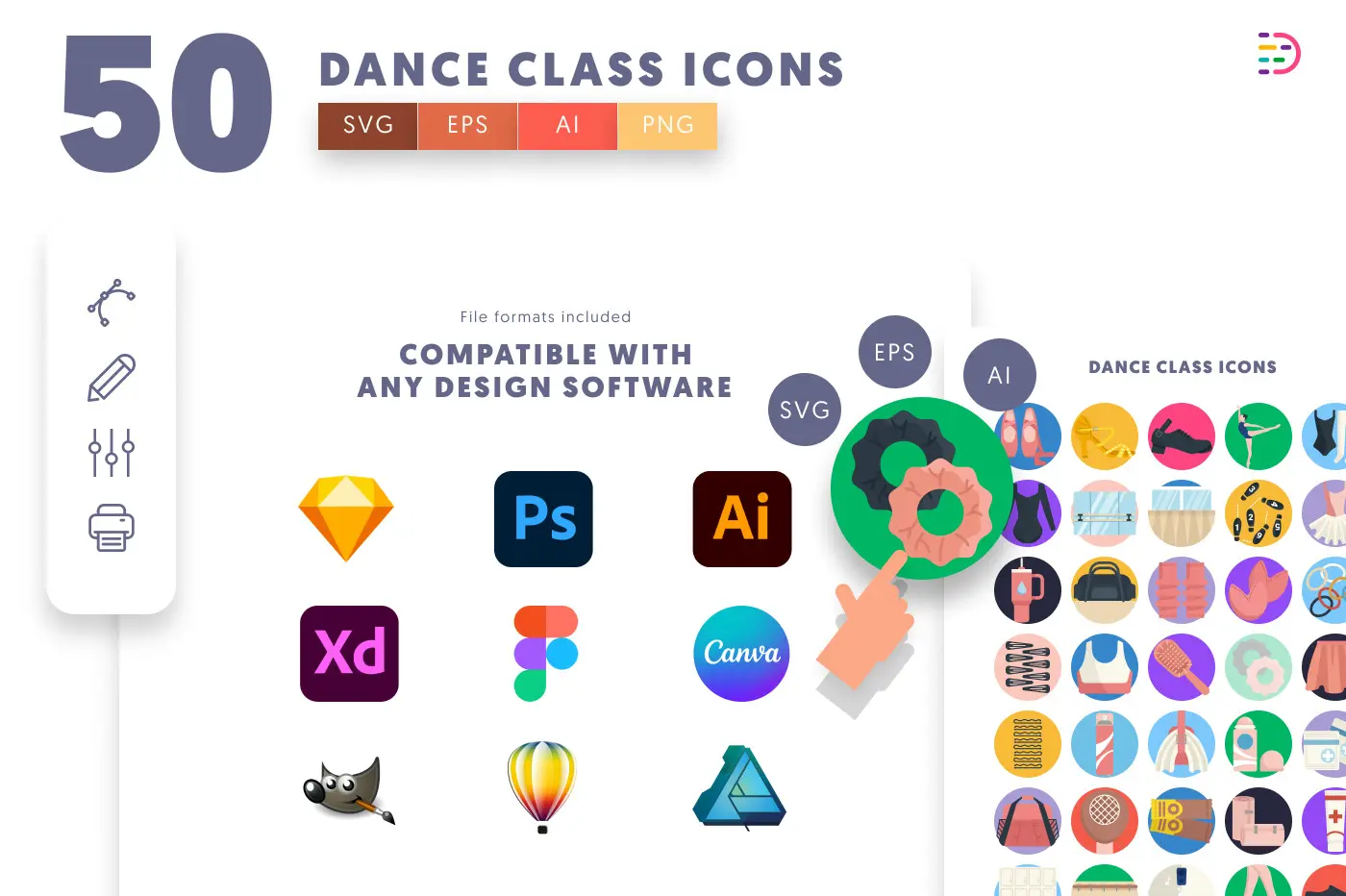 50 Dance Class Icons preview 8 – flat circle icons in PNG, SVG and EPS