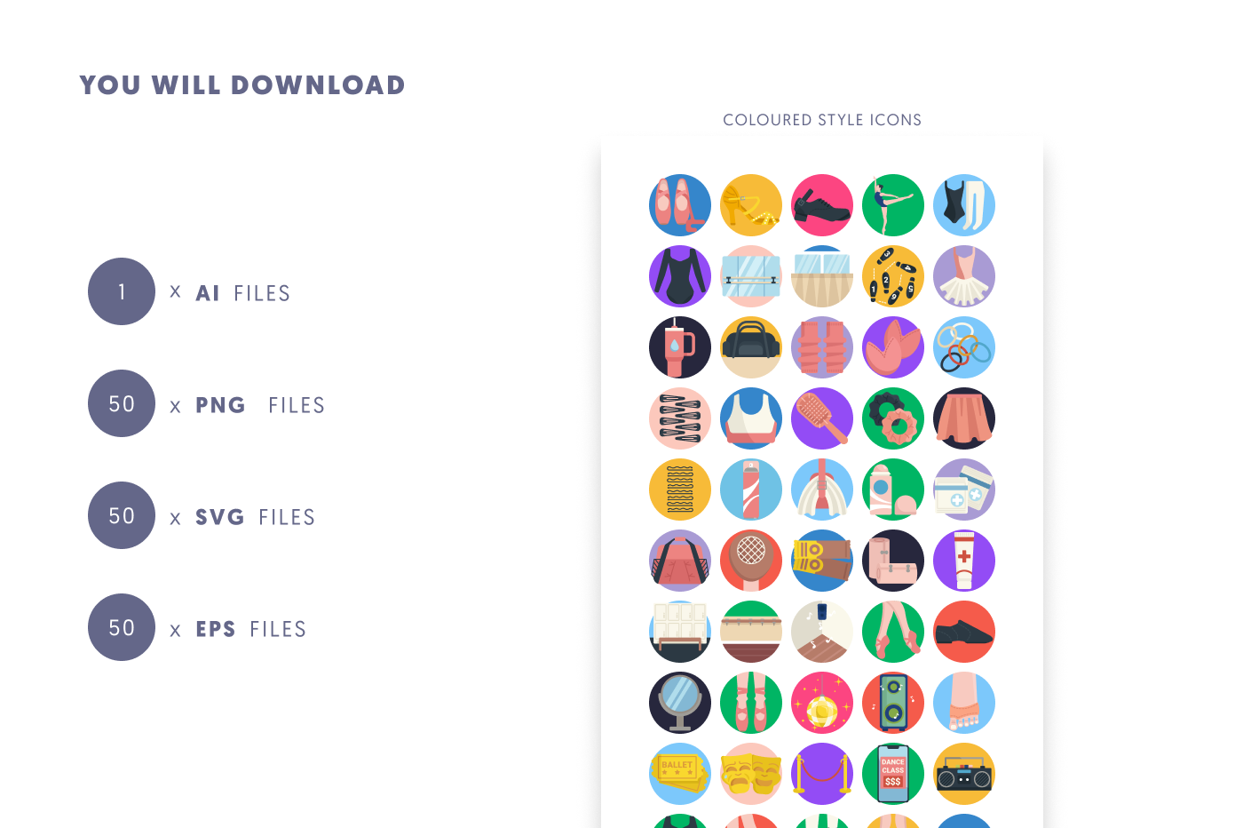 50 Dance Class Icons preview 9 – flat circle icons in PNG, SVG and EPS