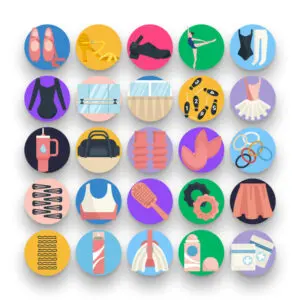 50 Dance Class Icons – set of colorful flat circle icons