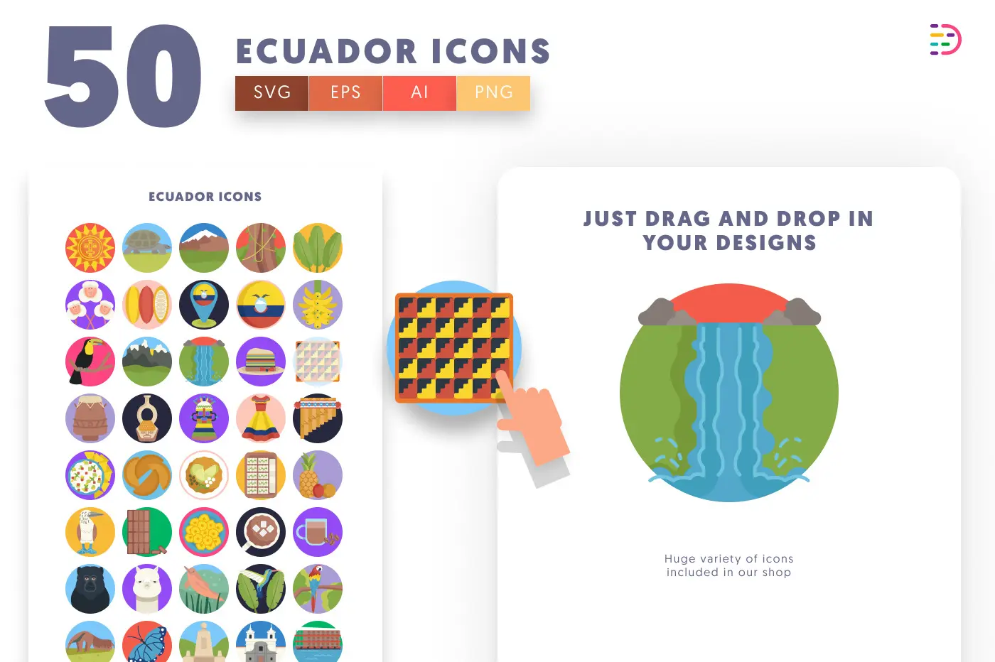 50 Ecuador Icons preview 1 – flat circle icons in PNG, SVG and EPS