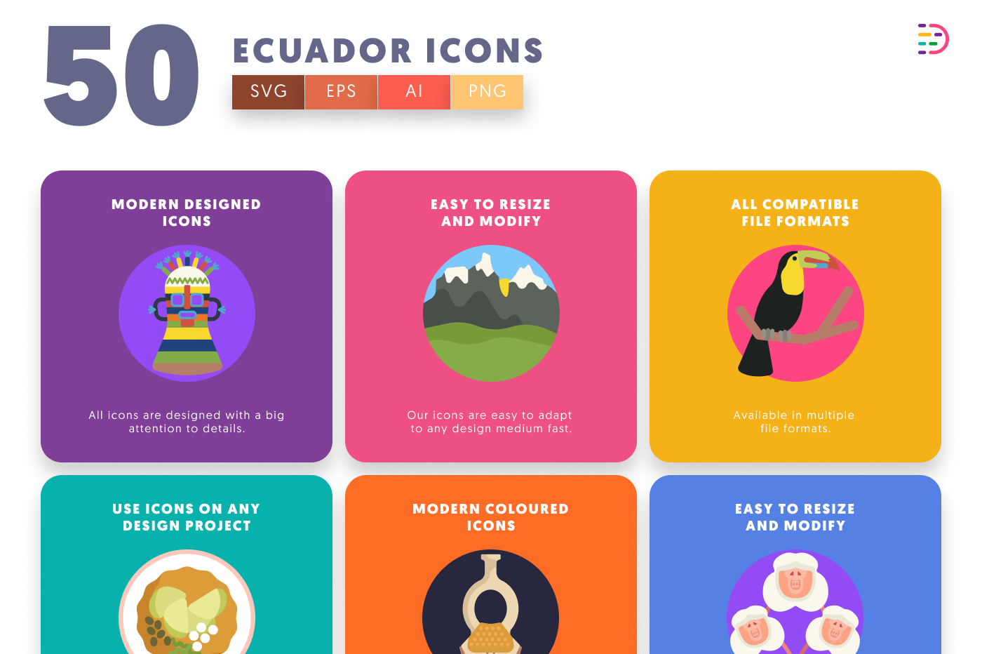 50 Ecuador Icons preview 5 – flat circle icons in PNG, SVG and EPS