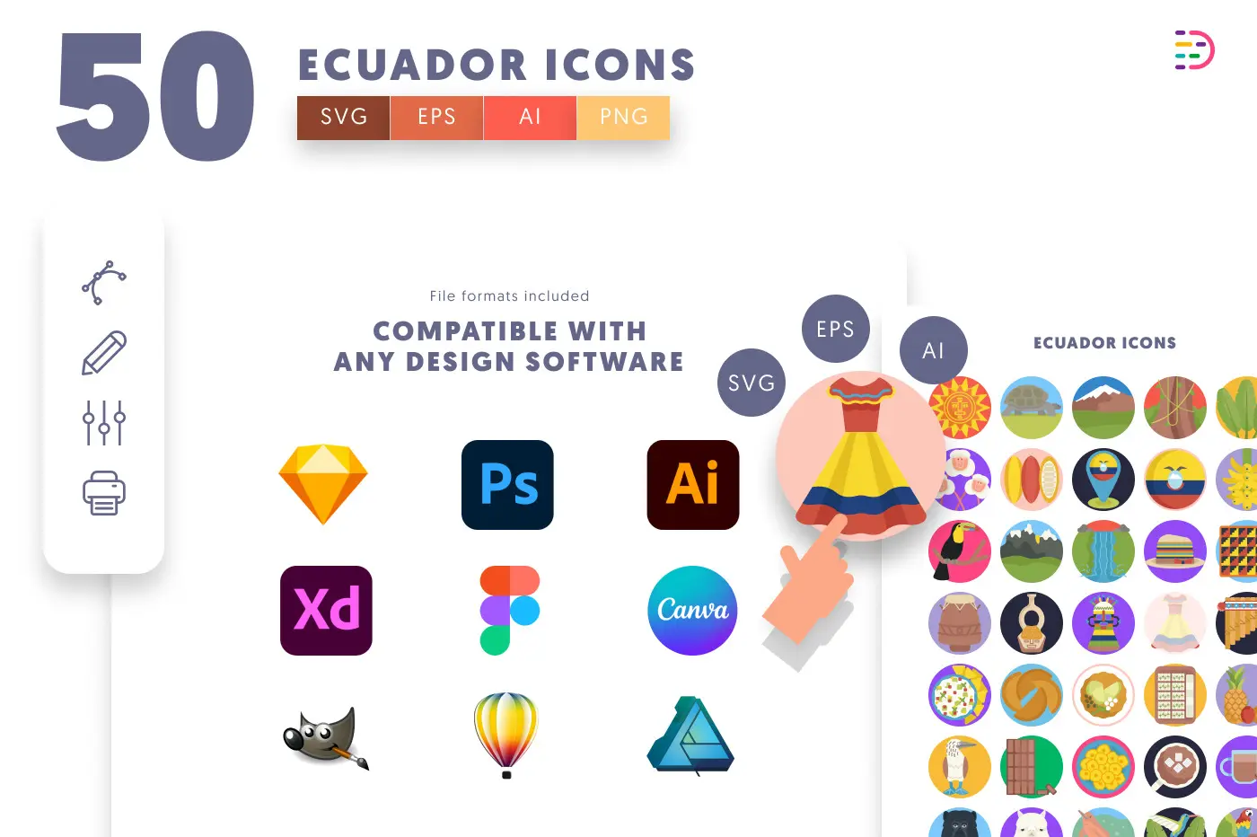 50 Ecuador Icons preview 8 – flat circle icons in PNG, SVG and EPS