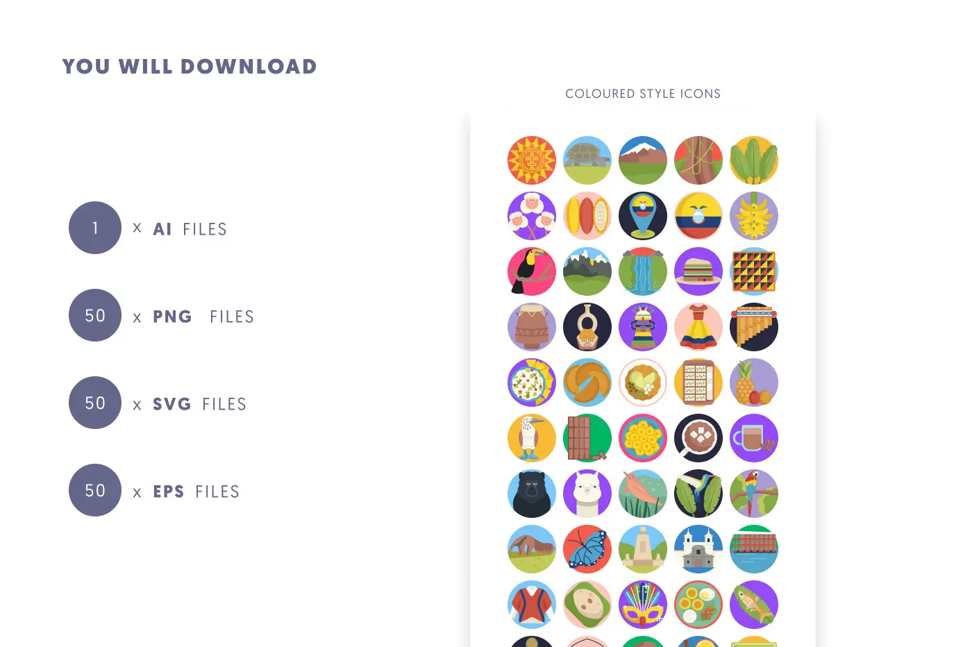 50 Ecuador Icons preview 9 – flat circle icons in PNG, SVG and EPS