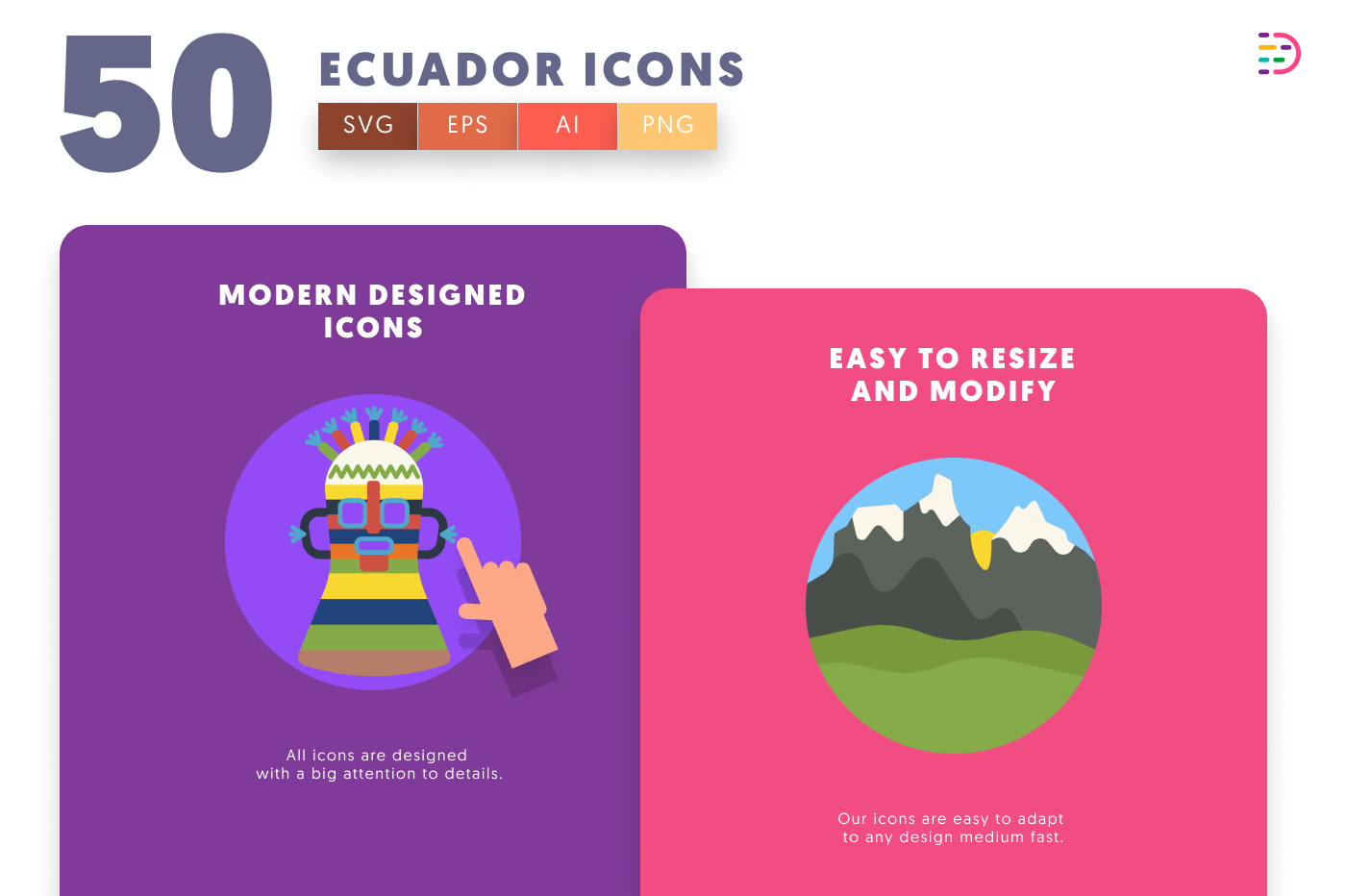 50 Ecuador Icons cover – flat circle icons in PNG, SVG and EPS