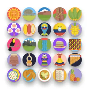 50 Ecuador Icons – set of colorful flat circle icons