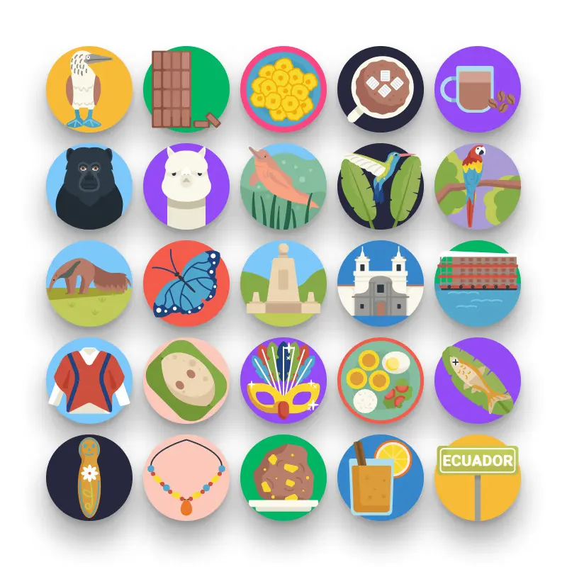 50 Ecuador Icons – set of colorful flat circle icons