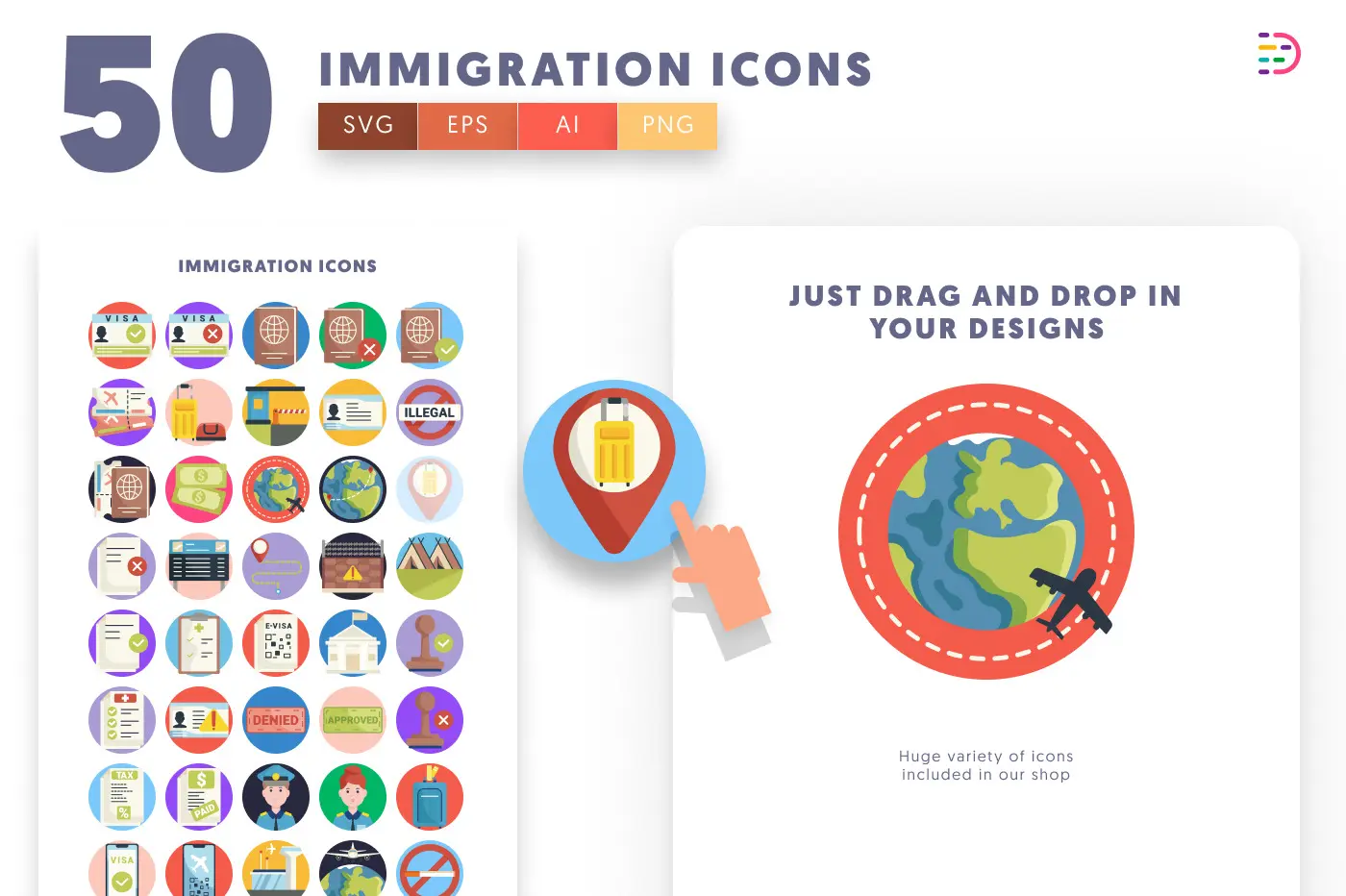 50 Immigration Icons preview 1 – flat circle icons in PNG, SVG and EPS