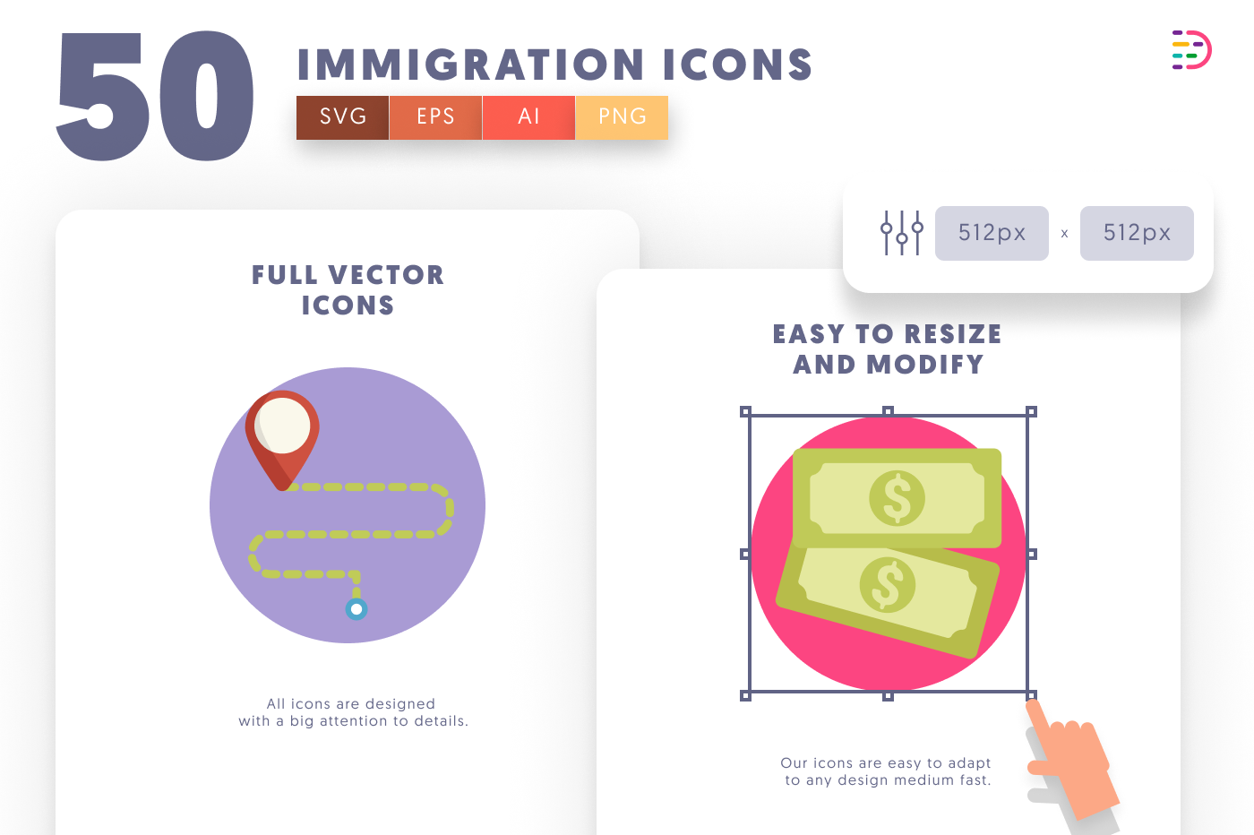 50 Immigration Icons preview 6 – flat circle icons in PNG, SVG and EPS