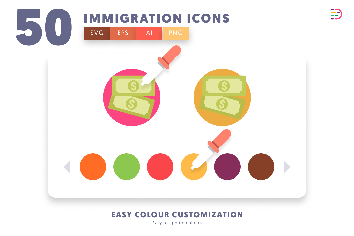 50 Immigration Icons preview 7 – flat circle icons in PNG, SVG and EPS