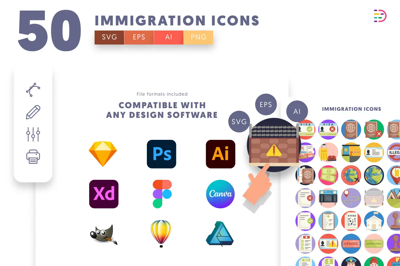 50 Immigration Icons preview 8 – flat circle icons in PNG, SVG and EPS