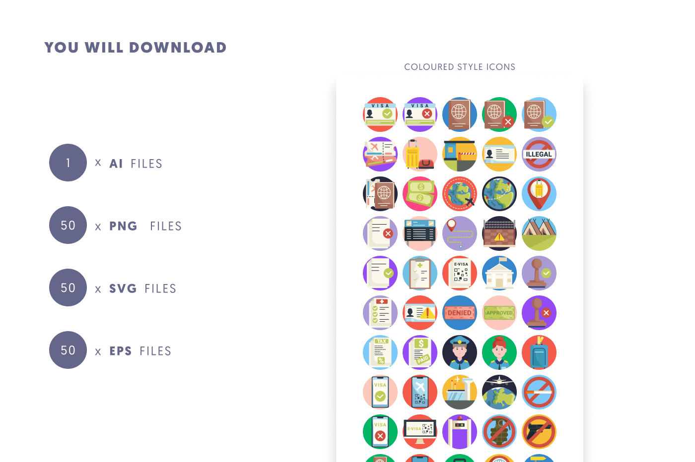 50 Immigration Icons preview 9 – flat circle icons in PNG, SVG and EPS