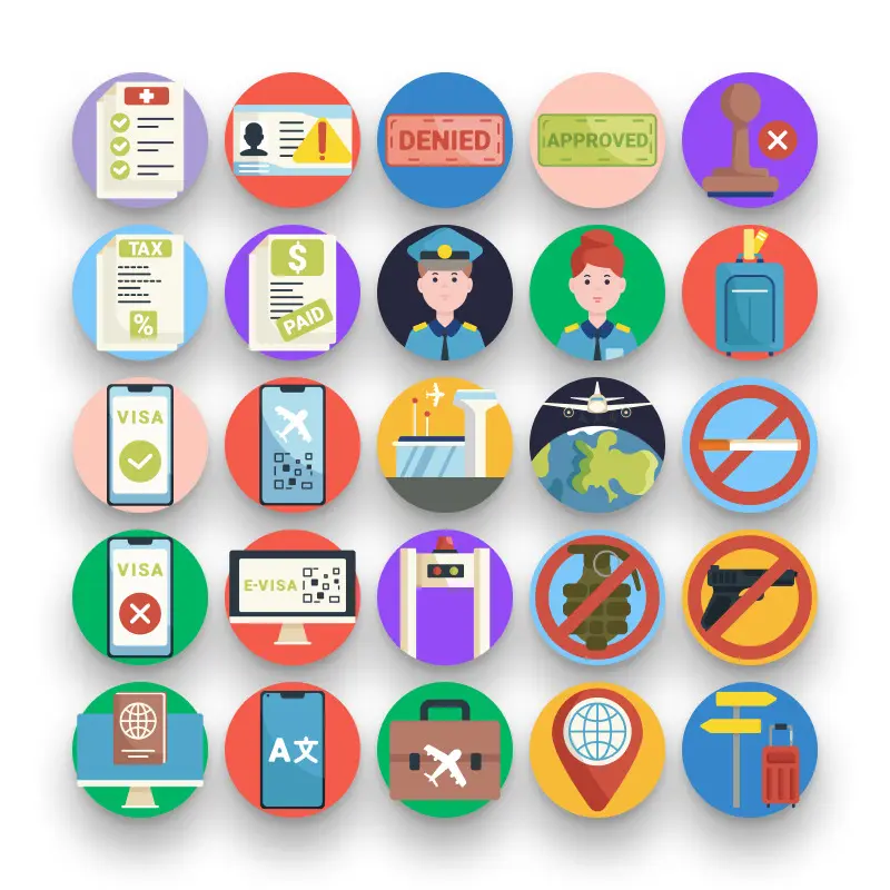 50 Immigration Icons – set of colorful flat circle icons