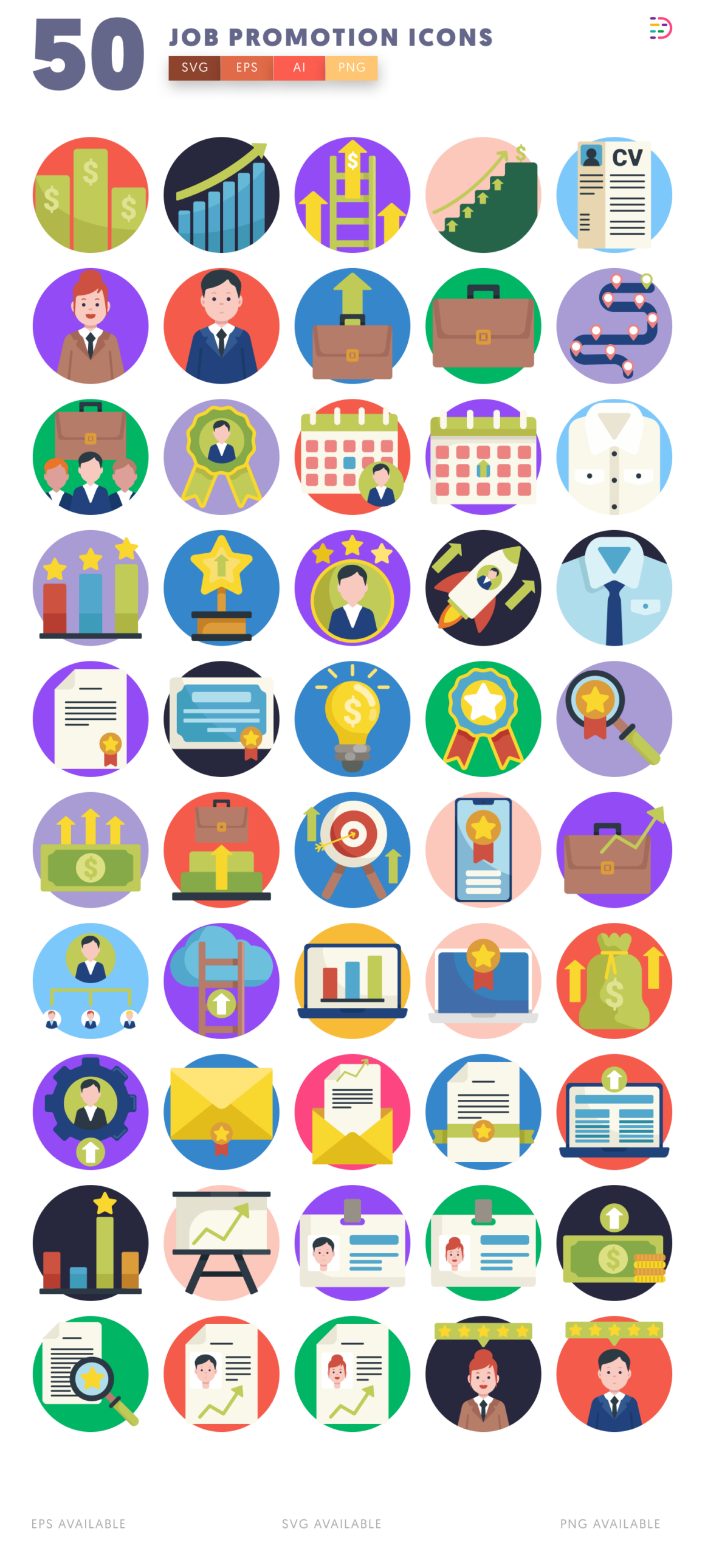 50 Job Promotion Icons Set – Career, Business & Success