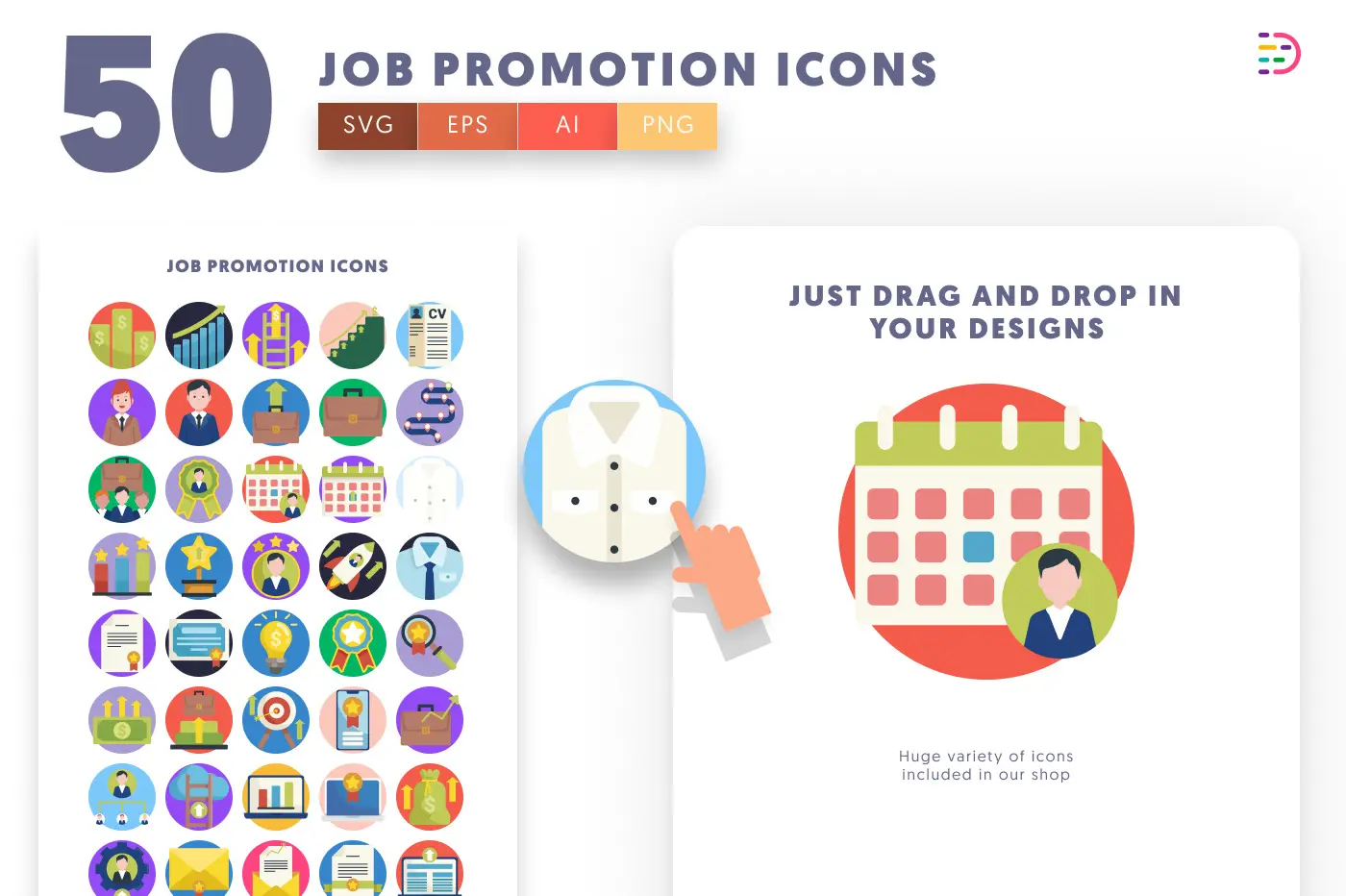 50 Job Promotion Icons preview 1 – flat circle icons in PNG, SVG and EPS
