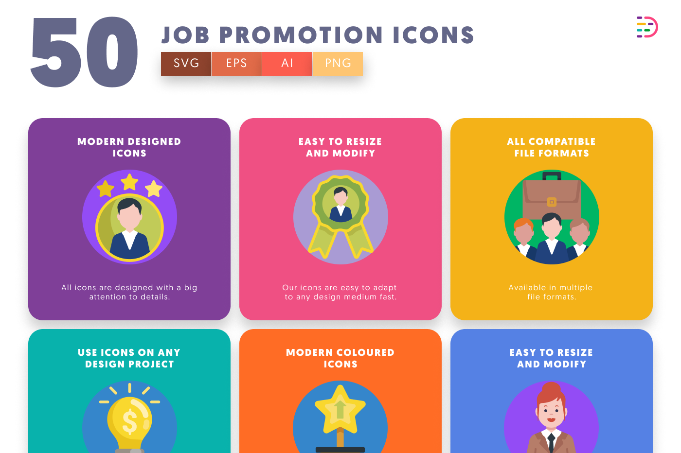 50 Job Promotion Icons preview 5 – flat circle icons in PNG, SVG and EPS