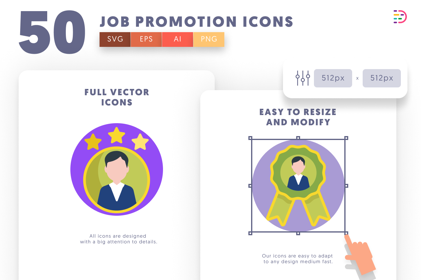 50 Job Promotion Icons preview 6 – flat circle icons in PNG, SVG and EPS