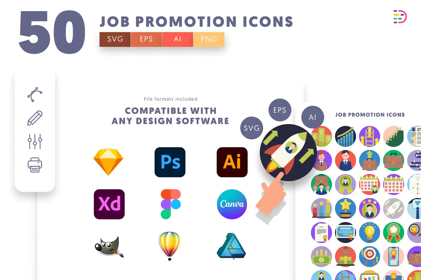 50 Job Promotion Icons preview 8 – flat circle icons in PNG, SVG and EPS
